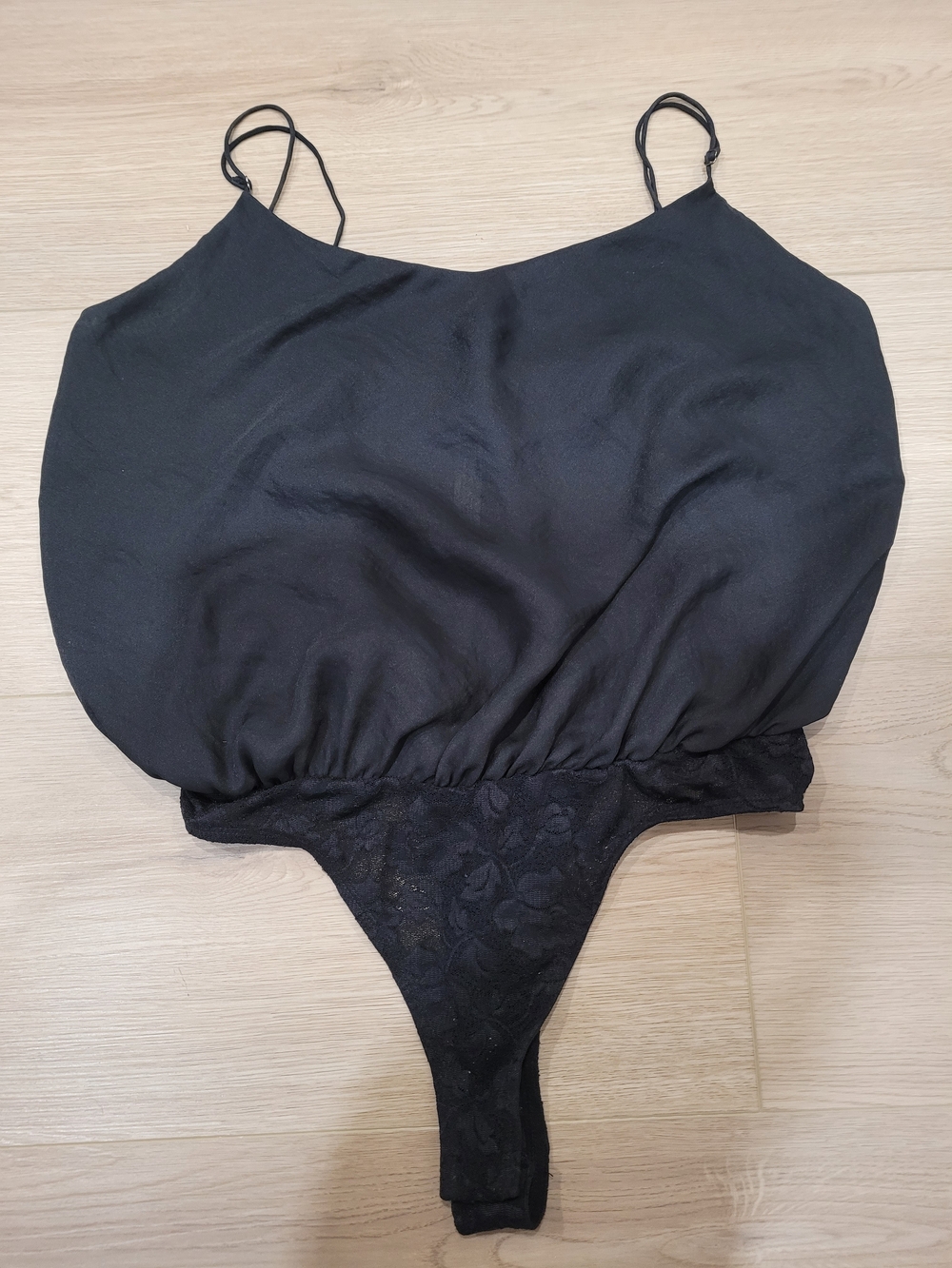 Free People M Black Lace-Trim Bodysuit